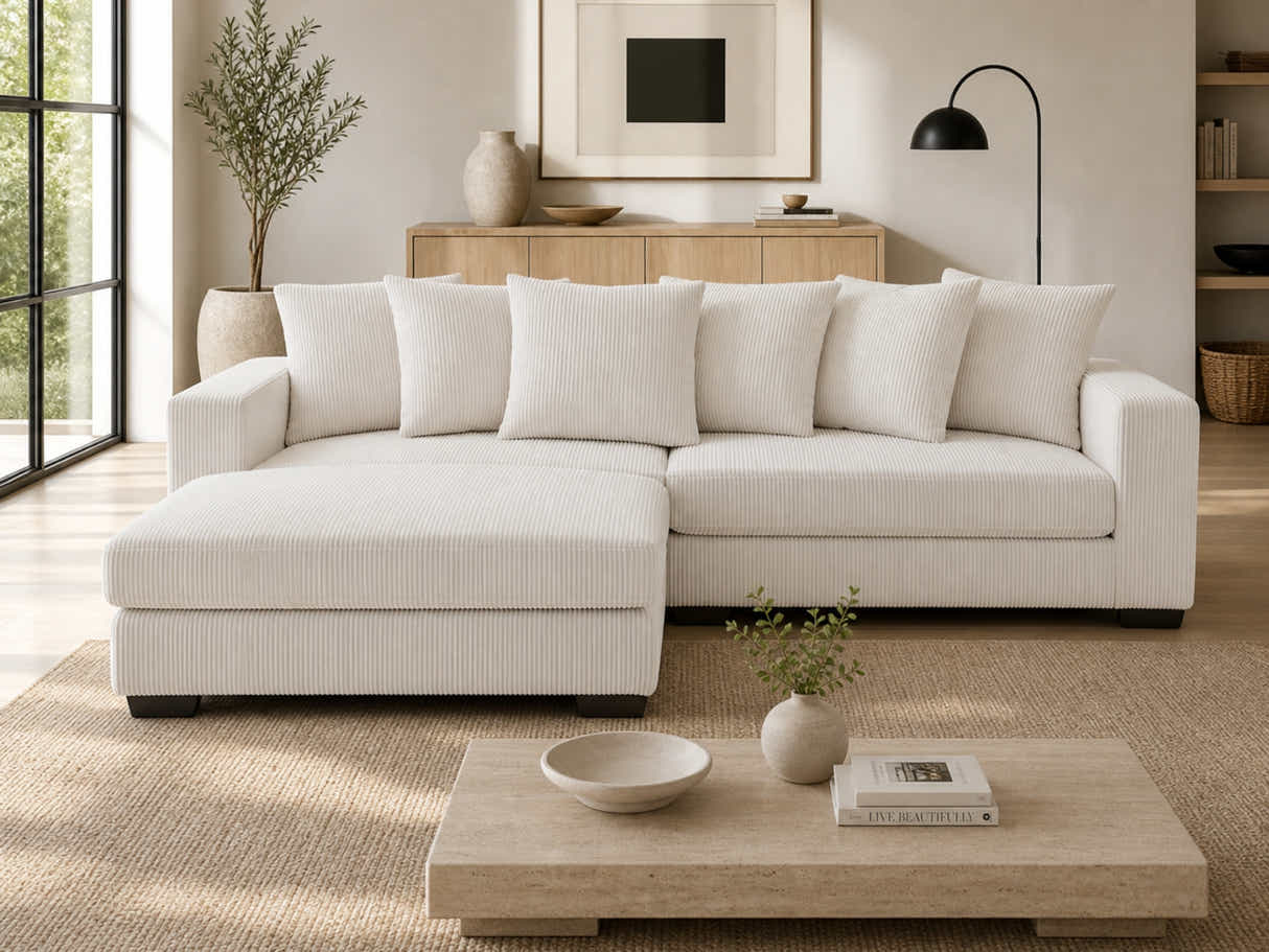 Daury L Shaped Sofa Corduroy - Beige