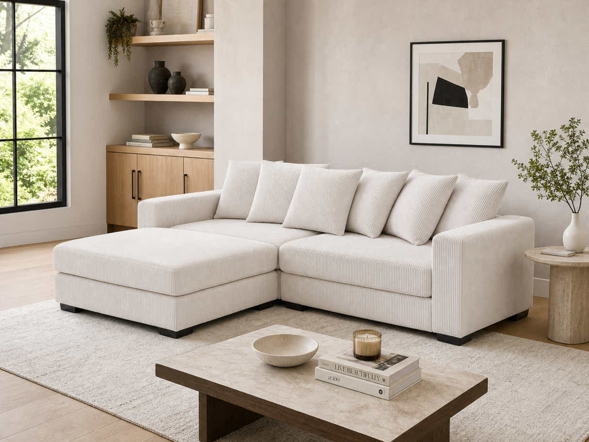 Daury L Shaped Sofa Corduroy - Beige