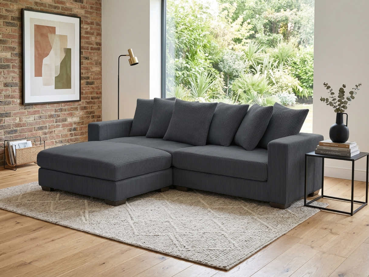 Daury L Shaped Sofa Corduroy  - Dark Grey