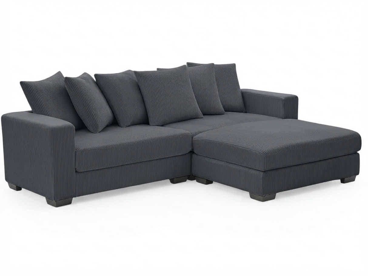 Daury L Shaped Sofa Corduroy  - Dark Grey