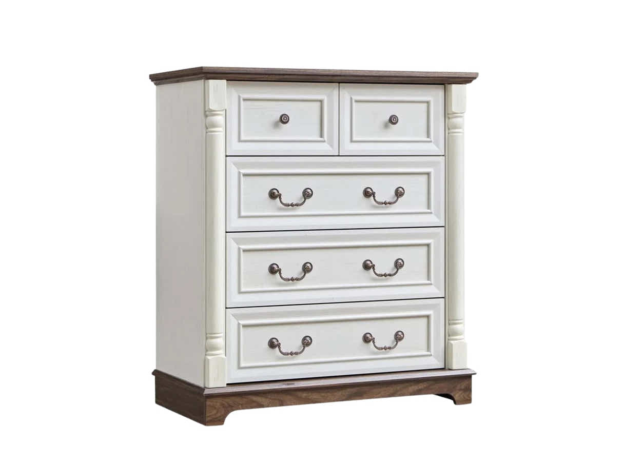 DS 5-Drawer Chest - Antique White & Rustic Brown