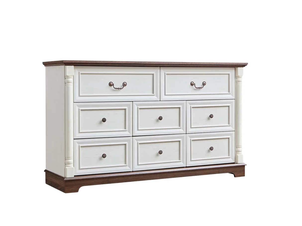 DS 8-Drawer Chest - Antique White & Rustic Brown
