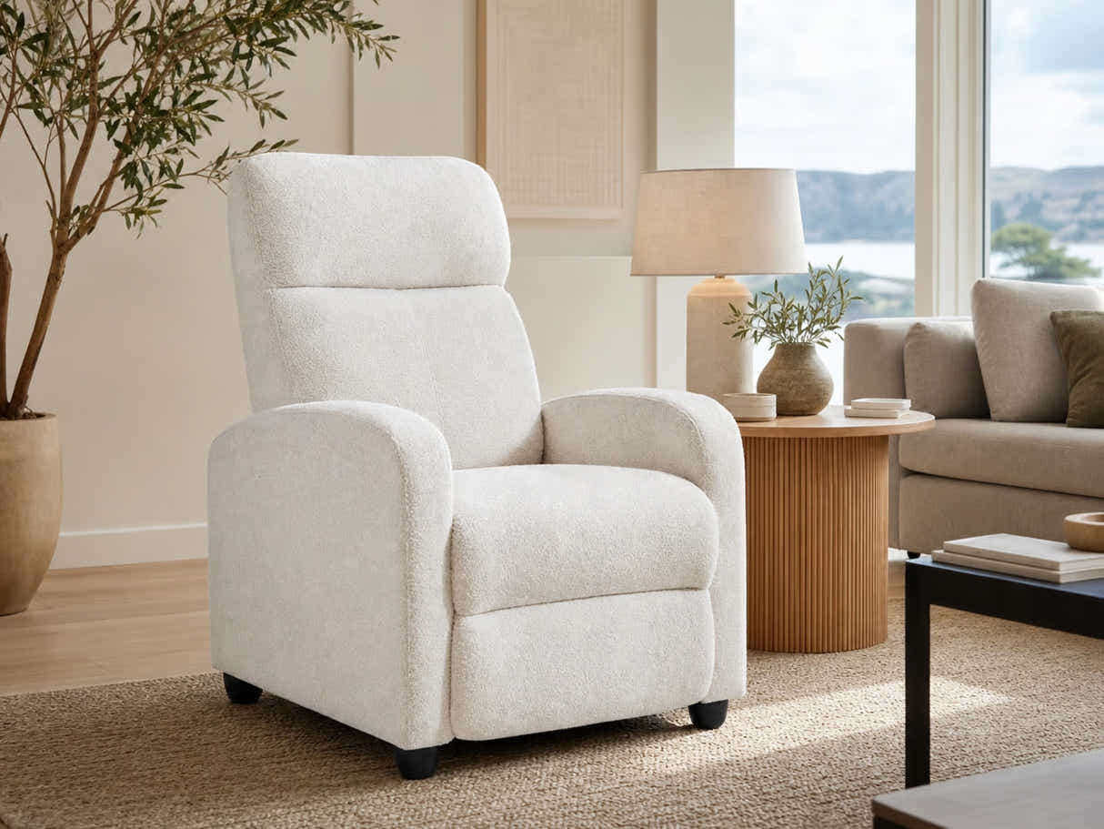Austen Push Back Recliner Chair - White Boucle