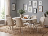 White Dining Table - 180 cm & Dining Chair PU Beige - Set of 6
