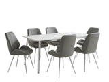 White Dining Table - 180 cm & Dining Chair PU Grey - Set of 6