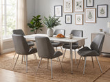 White Dining Table - 180 cm & Dining Chair PU Grey - Set of 6