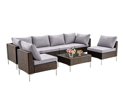 DS Ruta 7PC Wicker Set Light Brown+Grey