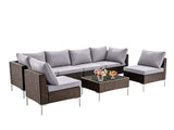 DS Ruta 7PC Wicker Set Light Brown+Grey