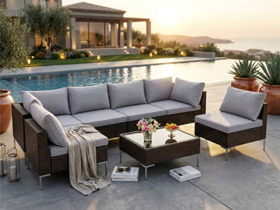 DS Ruta 7PC Wicker Set Light Brown+Grey