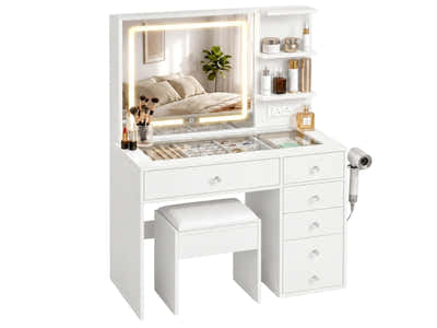 DS Glamo LED Dressing Table With Drawers & Shelves