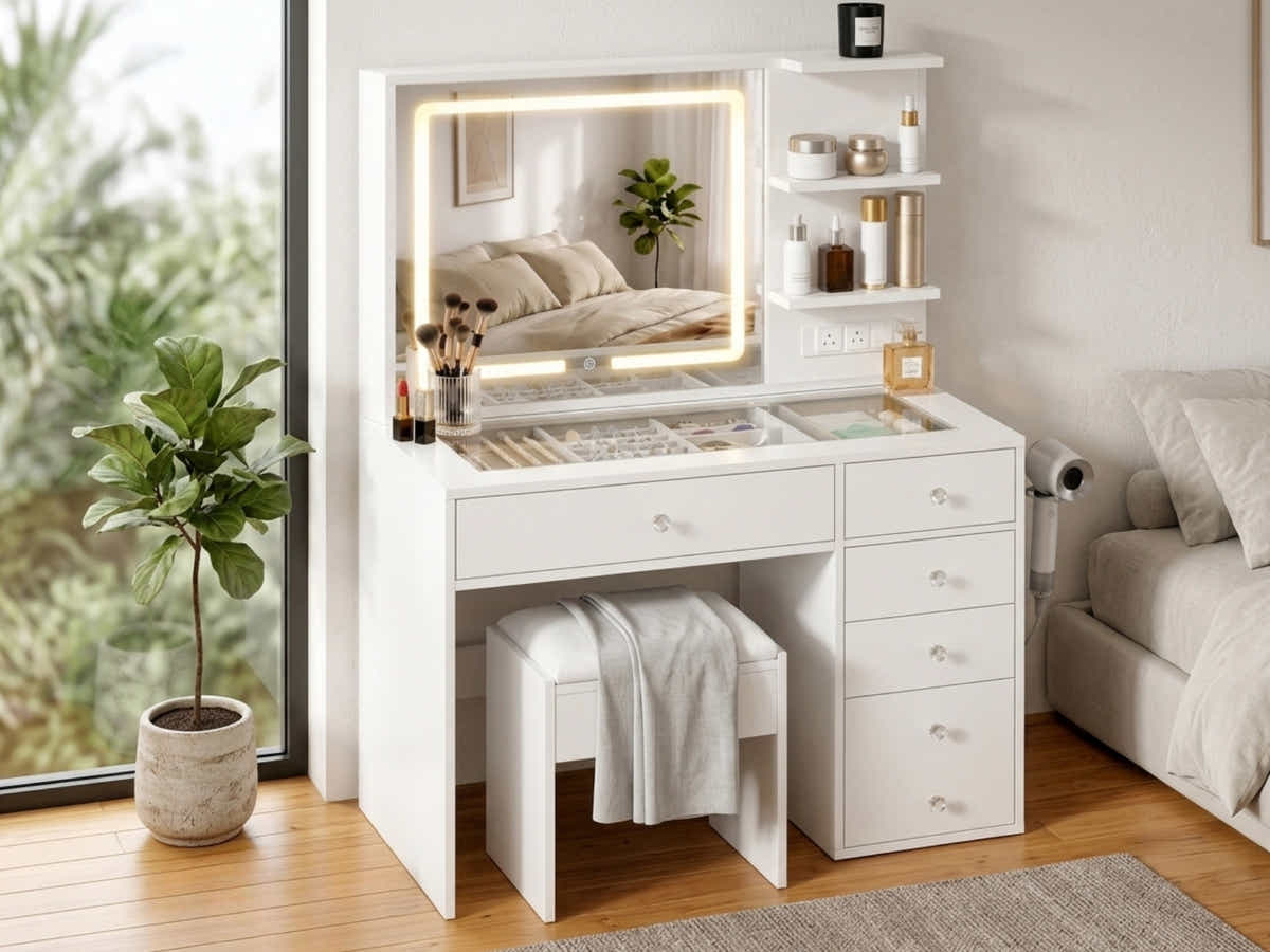 DS Glamo LED Dressing Table With Drawers & Shelves