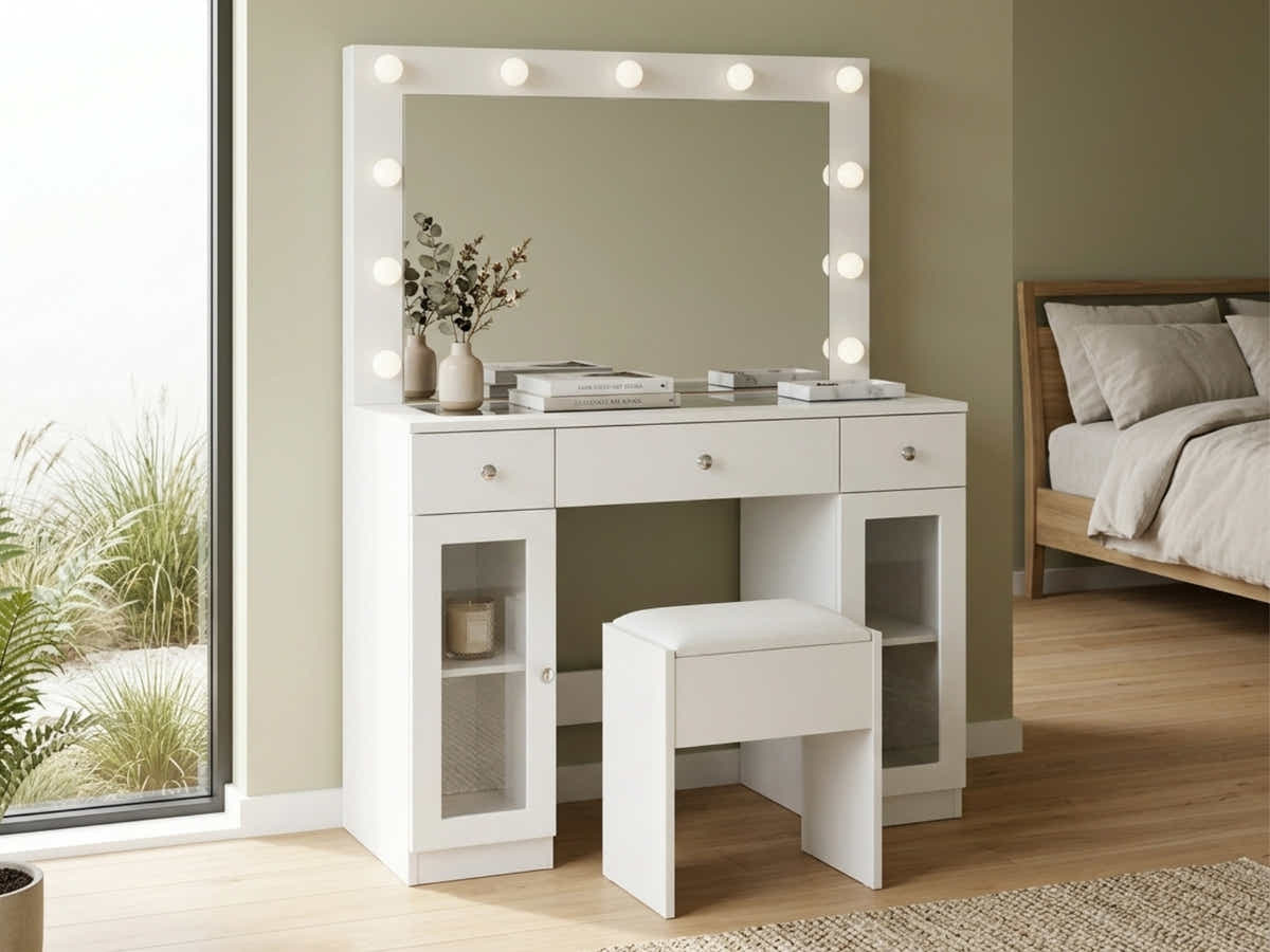 DS Glamo LED Dressing Table With Glass Cabinets
