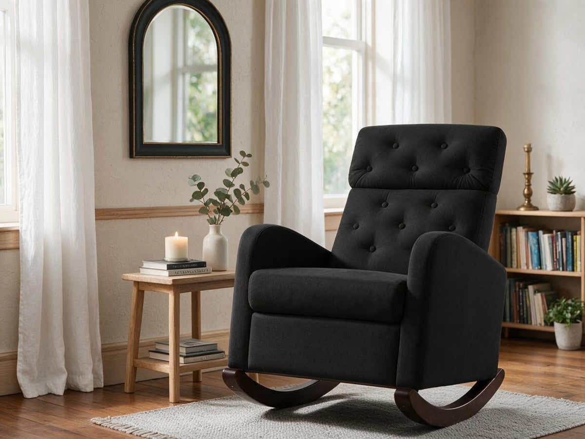 Sisco Velvet Rocker Chair - Black