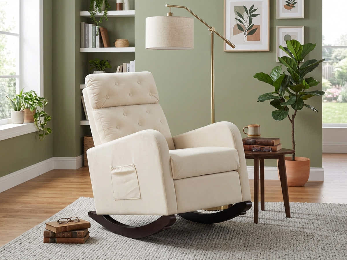 Sisco Velvet Rocker Chair - Beige
