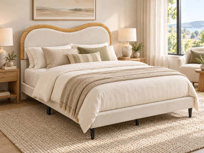 DS Etta Fabric Bed Beige - Queen