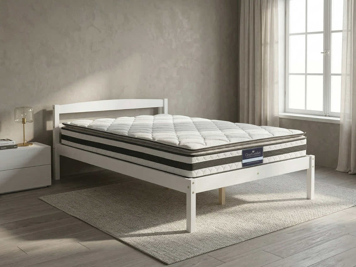 Wayford Bed Frame White & Bon21 Mattress - King Single