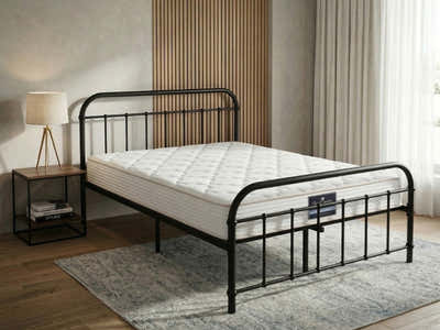 Darcy Metal Bed Frame Black & PIL20 Mattress with Pillows - Queen