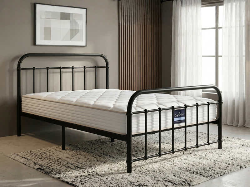 Darcy Metal Bed Frame Black & PIL20 Mattress with Pillow - Single