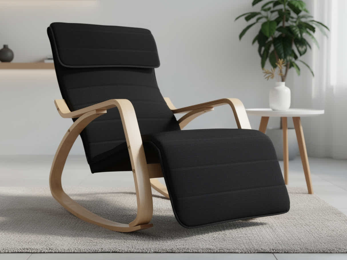 Bentwood Rocking Armchair with Footrest - Black