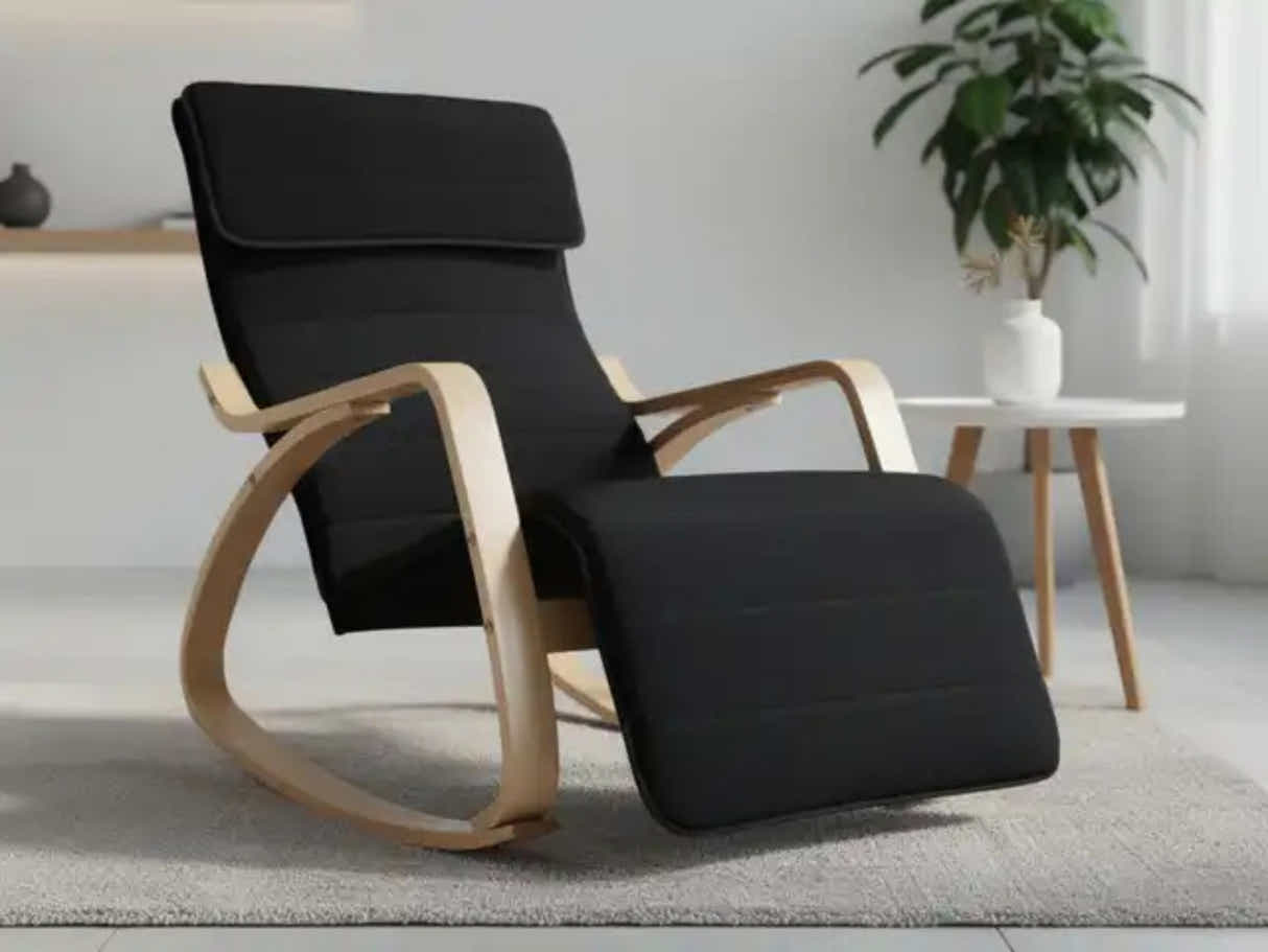 Bentwood Rocking Armchair with Footrest - Black