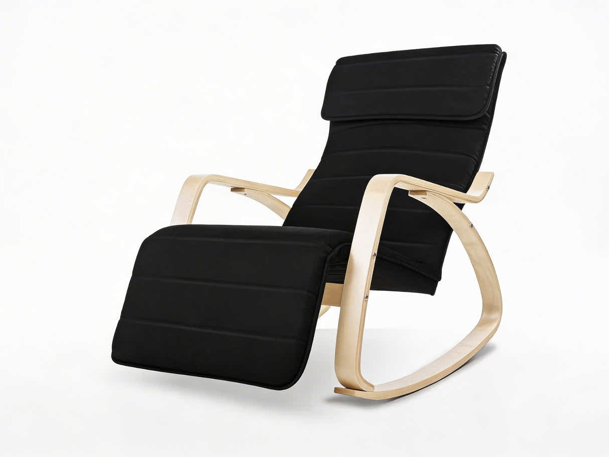 Bentwood Rocking Armchair with Footrest - Black