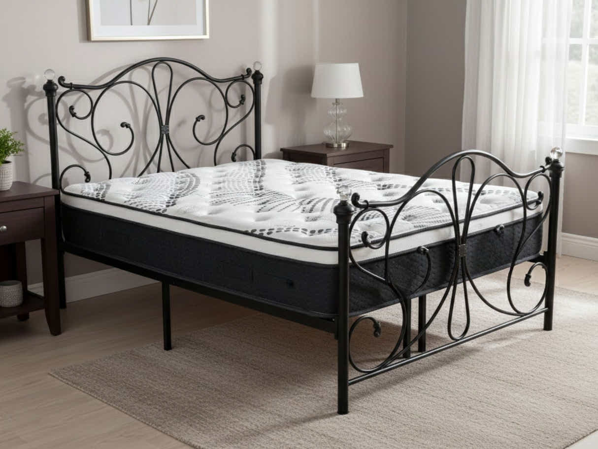 Elizabeth Bed Frame Black & Euro Top Mattress J32 - Double