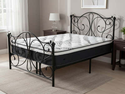 Elizabeth Bed Frame Black & Euro Top Mattress J32 - Double (Combo)