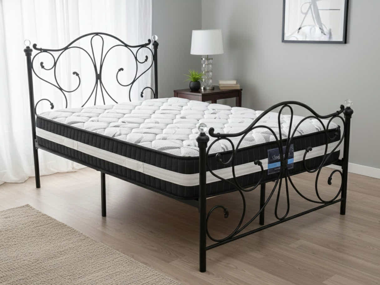 Elizabeth Bed Frame Black & Euro Top Mattress L30 - Double