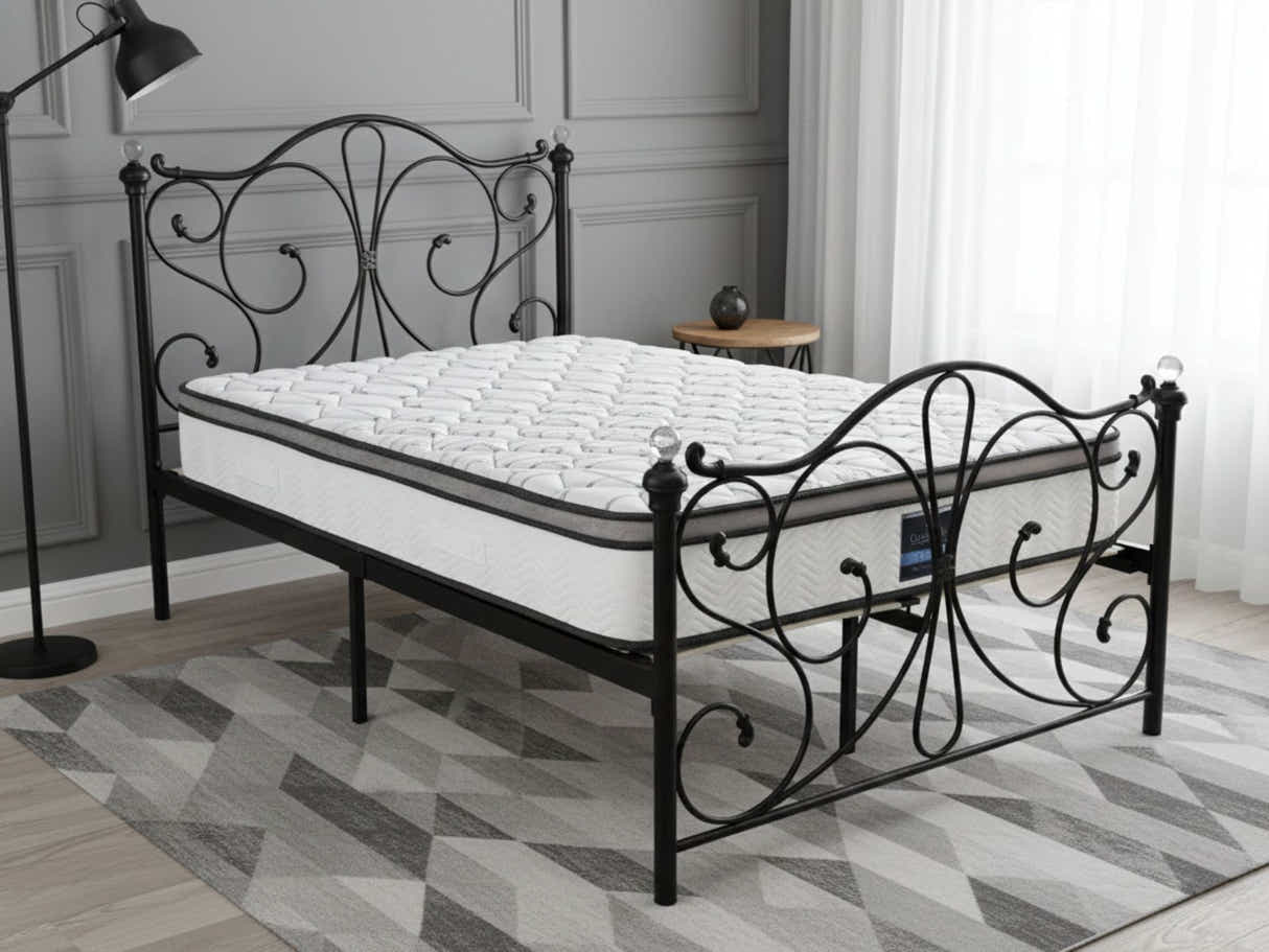 Elizabeth Bed Frame Black & Euro Top Memory Foam Mattress GEL30 - Double