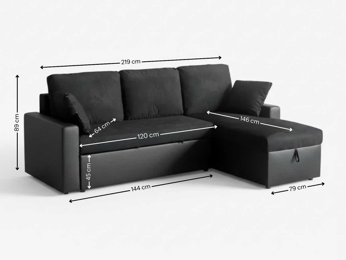 Salem Pull Out Sofa Bed with Storage - Black