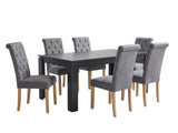Manhattan Dining Table - 180 cm & Grey Fabric Dining Chair with Wood Legs x6