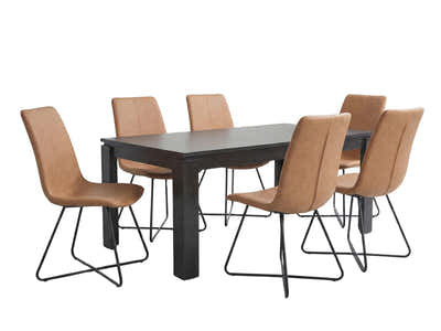 Manhattan Dining Table - 180 cm & Walnut Bonded Leather Dining Chair x6