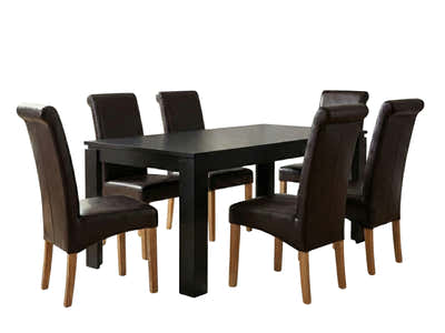 Manhattan Dining Table - 180 cm & Giesle PU Dining Chair Dark Brown x6