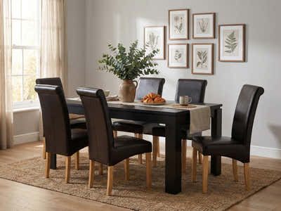 Manhattan Dining Table - 180 cm & Giesle PU Dining Chair Dark Brown x6