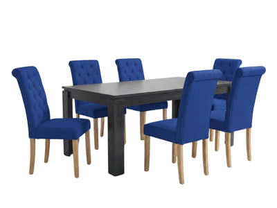 Manhattan Dining Table - 180 cm & Natalie Linen Dining Chair Blue x6