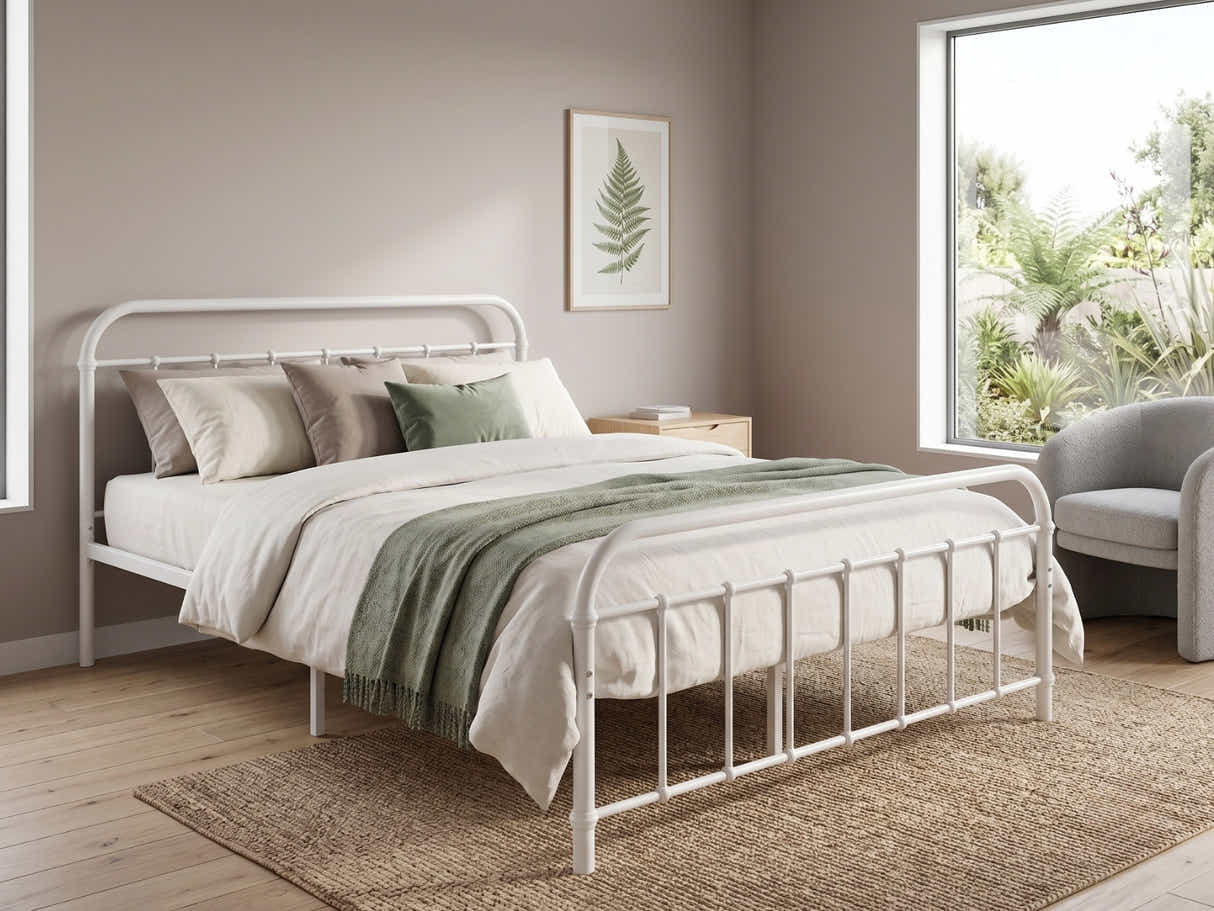 Darcy Metal Bed Frame White - Queen