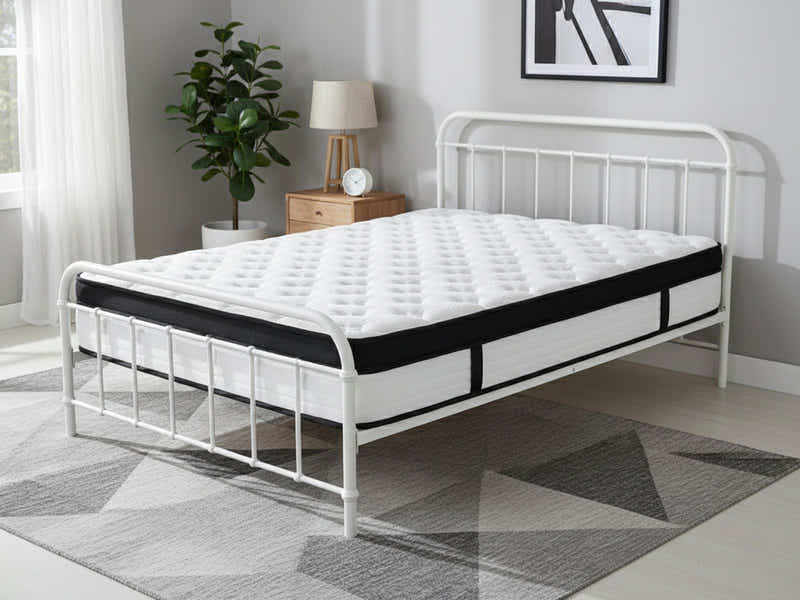 Darcy Metal Bed Frame White & Euro Top Mattress G31 – Queen (Combo)