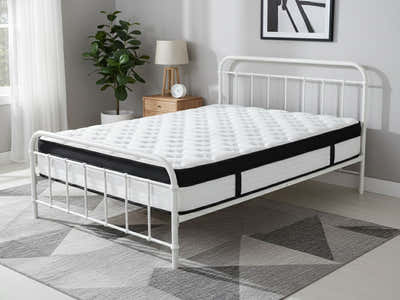 Darcy Metal Bed Frame White & Euro Top Mattress G31 – Queen (Combo)