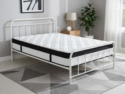 Darcy Metal Bed Frame White & Euro Top Mattress G31 - Queen
