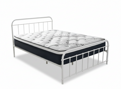 Darcy Metal Bed Frame White & Euro Top Mattress J32 - Queen
