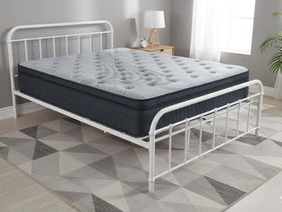 Darcy Metal Bed Frame White & Euro Top Mattress B34 – Queen (Combo)