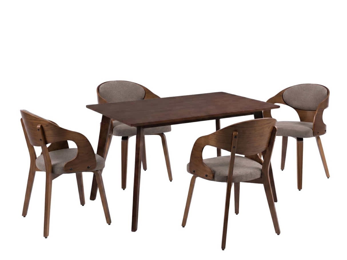 Fiesta Dining Table Walnut 120 cm & Dining Chair Bentwood Fabric Brown Color Set of 4