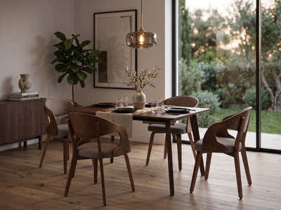 Fiesta Dining Table Walnut 120 cm & Dining Chair Bentwood Fabric Brown Color Set of 4