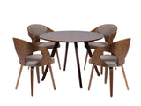Hexa Round Dining Table Walnut 100 cm & Dining Chair Bentwood Fabric Brown Color - Set of 4