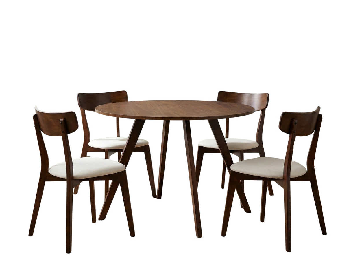 Hexa Round Dining Table Walnut - 100 cm & Iora Dining Chair Walnut - Set of 4