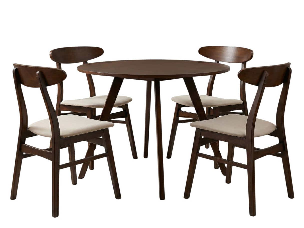Hexa Round Dining Table Walnut - 100 cm & Fiesta Dining Chair Walnut - Set of 4