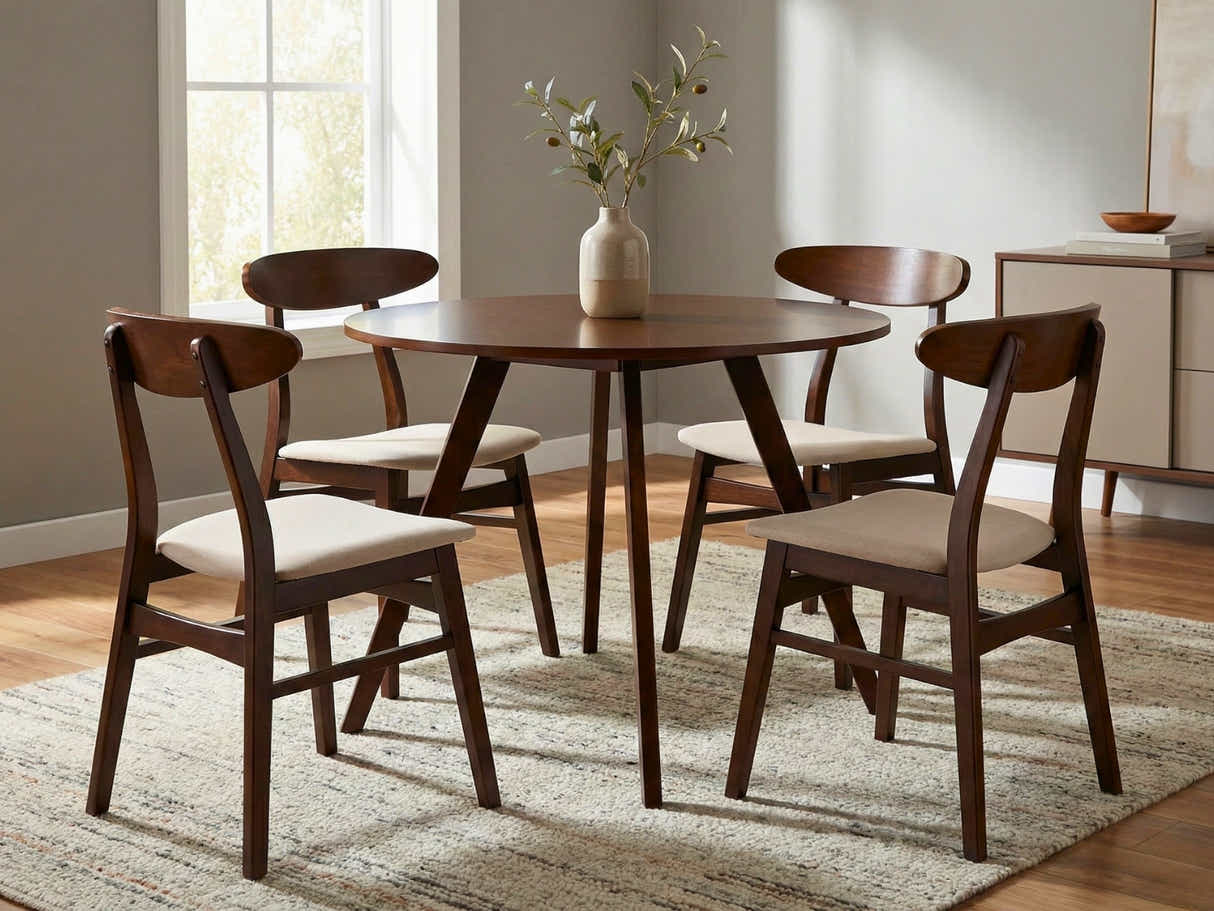 Hexa Round Dining Table Walnut - 100 cm & Fiesta Dining Chair Walnut - Set of 4