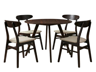 Hexa Round Dining Table Walnut - 100 cm & Fiesta Dining Chair Wenge - Set of 4