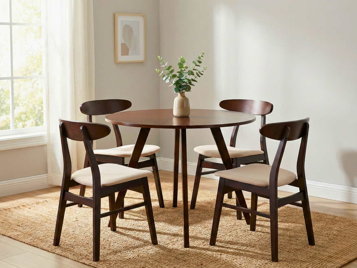 Hexa Round Dining Table Walnut - 100 cm & Fiesta Dining Chair Wenge - Set of 4