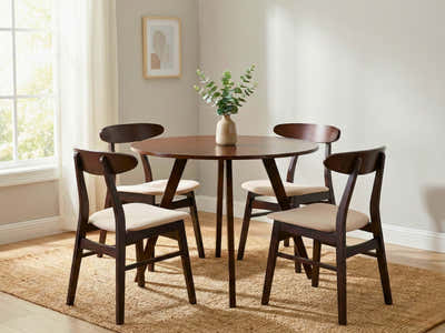 Hexa Round Dining Table Walnut - 100 cm & Fiesta Dining Chair Wenge - Set of 4